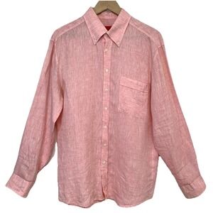 Maxx H Pink Linen Button Down Shirt Men XL Long Sleeve Travel Tropical Business